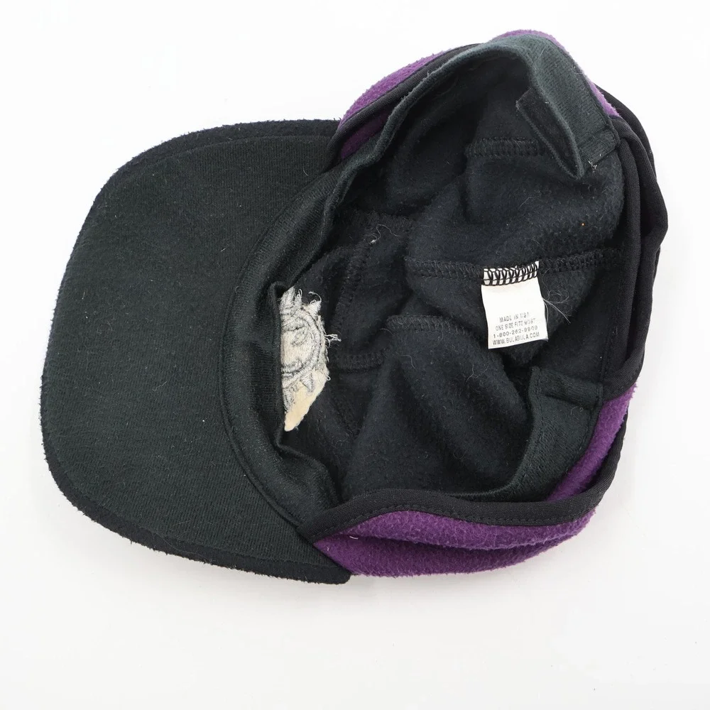 Bula Fleece 5 Panel Cap Mens OSFM Black Purple Ear Flaps Made in USA Hat